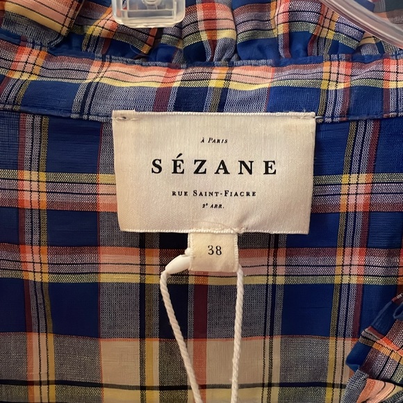 PRETTY & PREPPY! Gorgeous NWT Sezane plaid button front dress 38 <3 - Picture 2 of 7